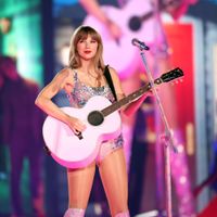 Taylor Swift performing on her Eras Tour at State Farm Stadium in Glendale, Arizona