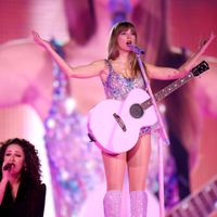 Taylor Swift performing on her Eras Tour at State Farm Stadium in Glendale, Arizona