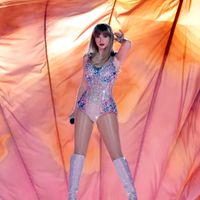 Taylor Swift performing on her Eras Tour at State Farm Stadium in Glendale, Arizona