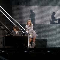 Taylor Swift performing on her Eras Tour at State Farm Stadium in Glendale, Arizona