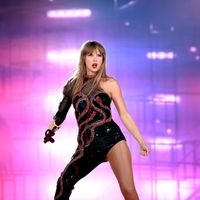 Taylor Swift performing on her Eras Tour at State Farm Stadium in Glendale, Arizona