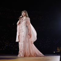 Taylor Swift performing on her Eras Tour at Allegiant Stadium in Las Vegas, Nevada