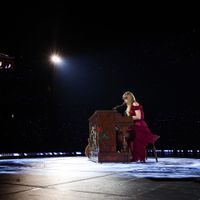 Taylor Swift performing on her Eras Tour at Allegiant Stadium in Las Vegas, Nevada