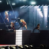 Taylor Swift performing on her Eras Tour at Allegiant Stadium in Las Vegas, Nevada