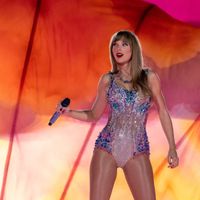 Taylor Swift performing on her Eras Tour at Allegiant Stadium in Las Vegas, Nevada