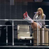 Taylor Swift performing on her Eras Tour at Allegiant Stadium in Las Vegas, Nevada