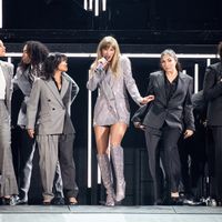 Taylor Swift performing on her Eras Tour at Allegiant Stadium in Las Vegas, Nevada