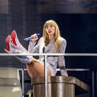 Taylor Swift performing on her Eras Tour at Allegiant Stadium in Las Vegas, Nevada