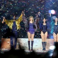 Taylor Swift performing on her Eras Tour at AT&T Stadium in Arlington, Texas