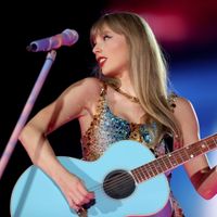 Taylor Swift performing on her Eras Tour at AT&T Stadium in Arlington, Texas