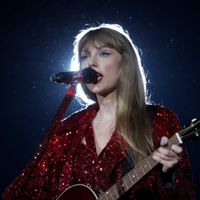 Taylor Swift performing on her Eras Tour at AT&T Stadium in Arlington, Texas