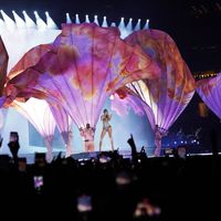 Taylor Swift performing on her Eras Tour at AT&T Stadium in Arlington, Texas