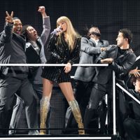 Taylor Swift performing on her Eras Tour at AT&T Stadium in Arlington, Texas