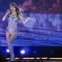 Taylor Swift performing on her Eras Tour at Raymond James Stadium in Tampa, Florida