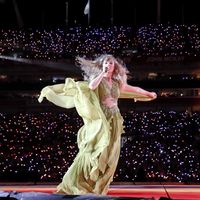 Taylor Swift performing on her Eras Tour at Raymond James Stadium in Tampa, Florida