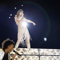 Taylor Swift performing on her Eras Tour at Raymond James Stadium in Tampa, Florida