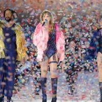 Taylor Swift performing on her Eras Tour at Raymond James Stadium in Tampa, Florida