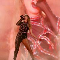 Taylor Swift performing on her Eras Tour at Raymond James Stadium in Tampa, Florida