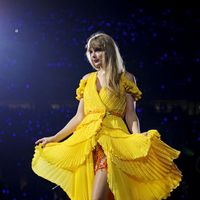 Taylor Swift performing on her Eras Tour at NRG Stadium in Houston, Texas