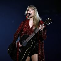 Taylor Swift performing on her Eras Tour at NRG Stadium in Houston, Texas