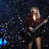 Taylor Swift performing on her Eras Tour at NRG Stadium in Houston, Texas