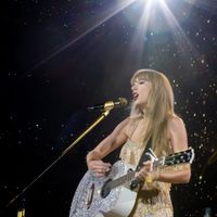 Taylor Swift performing on her Eras Tour at Mercedes-Benz Stadium in Atlanta, Georgia