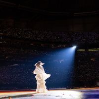 Taylor Swift performing on her Eras Tour at Mercedes-Benz Stadium in Atlanta, Georgia