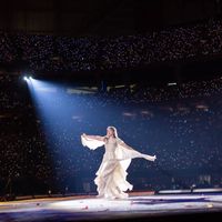 Taylor Swift performing on her Eras Tour at Mercedes-Benz Stadium in Atlanta, Georgia