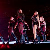 Taylor Swift performing on her Eras Tour at Mercedes-Benz Stadium in Atlanta, Georgia