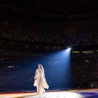 Taylor Swift performing on her Eras Tour at Mercedes-Benz Stadium in Atlanta, Georgia