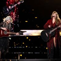 Taylor Swift performing on her Eras Tour at Nissan Stadium in Nasville, Tennessee