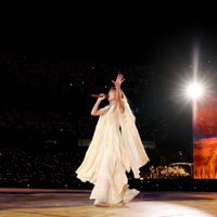 Taylor Swift performing on her Eras Tour at Nissan Stadium in Nasville, Tennessee