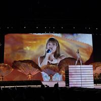 Taylor Swift performing on her Eras Tour at Nissan Stadium in Nasville, Tennessee