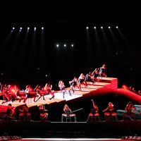 Taylor Swift performing on her Eras Tour at Nissan Stadium in Nasville, Tennessee