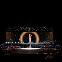 Taylor Swift performing on her Eras Tour at Nissan Stadium in Nasville, Tennessee