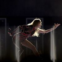 Taylor Swift performing on her Eras Tour at Nissan Stadium in Nasville, Tennessee