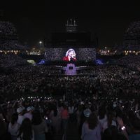 Taylor Swift performing on her Eras Tour at Nissan Stadium in Nasville, Tennessee