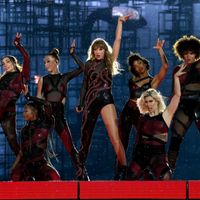 Taylor Swift performing on her Eras Tour at Nissan Stadium in Nasville, Tennessee