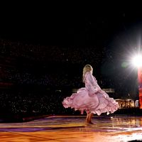 Taylor Swift performing on her Eras Tour at Nissan Stadium in Nasville, Tennessee