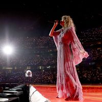 Taylor Swift performing on her Eras Tour at Nissan Stadium in Nasville, Tennessee