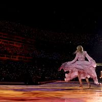 Taylor Swift performing on her Eras Tour at Nissan Stadium in Nasville, Tennessee