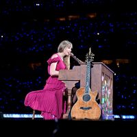 Taylor Swift performing on her Eras Tour at Lincoln Financial Field in Philadelphia, Pennsylvania