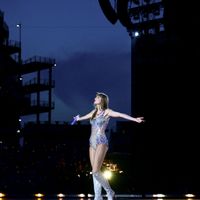 Taylor Swift performing on her Eras Tour at Lincoln Financial Field in Philadelphia, Pennsylvania