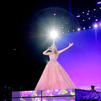 Taylor Swift performing on her Eras Tour at Lincoln Financial Field in Philadelphia, Pennsylvania