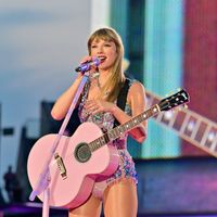 Taylor Swift performing on her Eras Tour at Lincoln Financial Field in Philadelphia, Pennsylvania