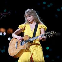 Taylor Swift performing on her Eras Tour at Gillette Stadium in Foxborough, Massachusetts