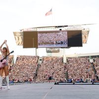 Taylor Swift performing on her Eras Tour at Paycor Stadium in Cincinnati, Ohio