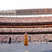 Taylor Swift performing on her Eras Tour at Paycor Stadium in Cincinnati, Ohio