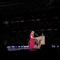 Taylor Swift performing on her Eras Tour at Paycor Stadium in Cincinnati, Ohio