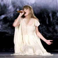 Taylor Swift performing on her Eras Tour at Paycor Stadium in Cincinnati, Ohio